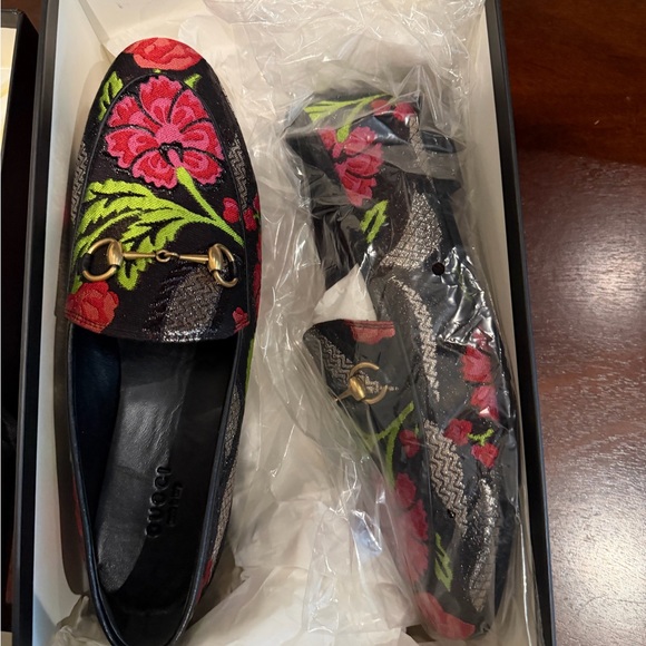 Gucci Jordaan Floral Horsebit Black Loafers - Picture 2 of 9